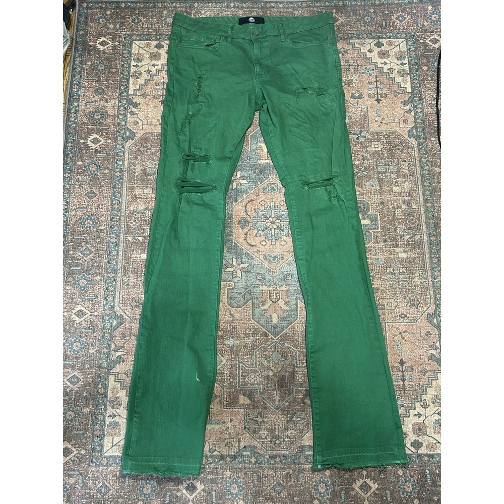 Jordan Craig Martin Stacked Ruptured Green Jeans Mens 38 Distressed Denim 38x34